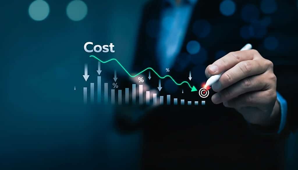 homme montrant l'optimisation des coût IT avec un graphique